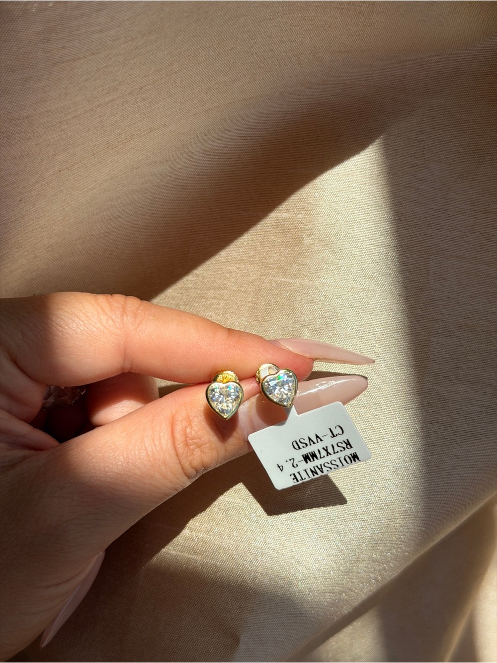 Heart-Cut Moissanite Stud Earrings in Gold